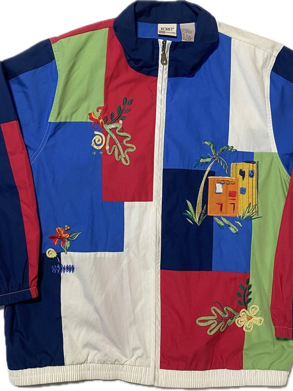Vintage Koret Multicolor Patchwork Bomber Jacket - Blue, Red, Green, White, Navy